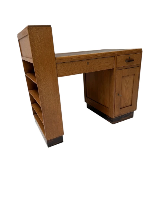 Art Deco Modernist Desk with Asymmetric Open Bookcase, 1920s
